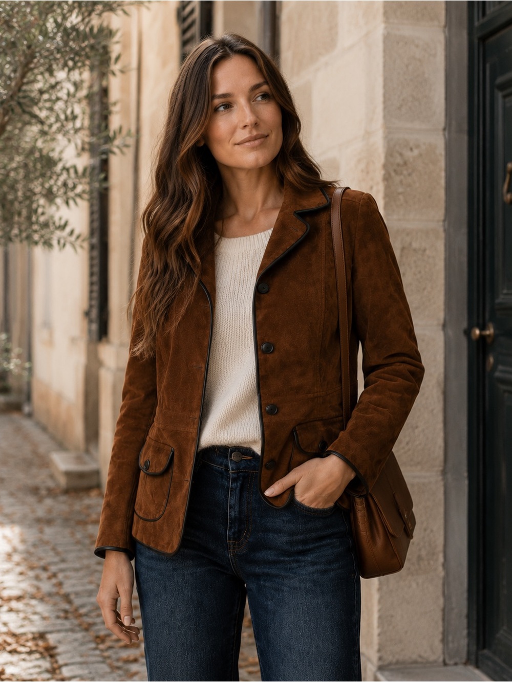 Suede Leather Blazer Jacket Brown Western Chic Size Small Eddie Bauer